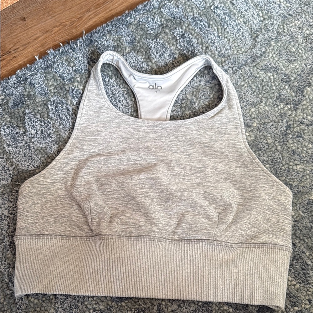ALO Yoga Gray Seamless Sports Bra with Racerback